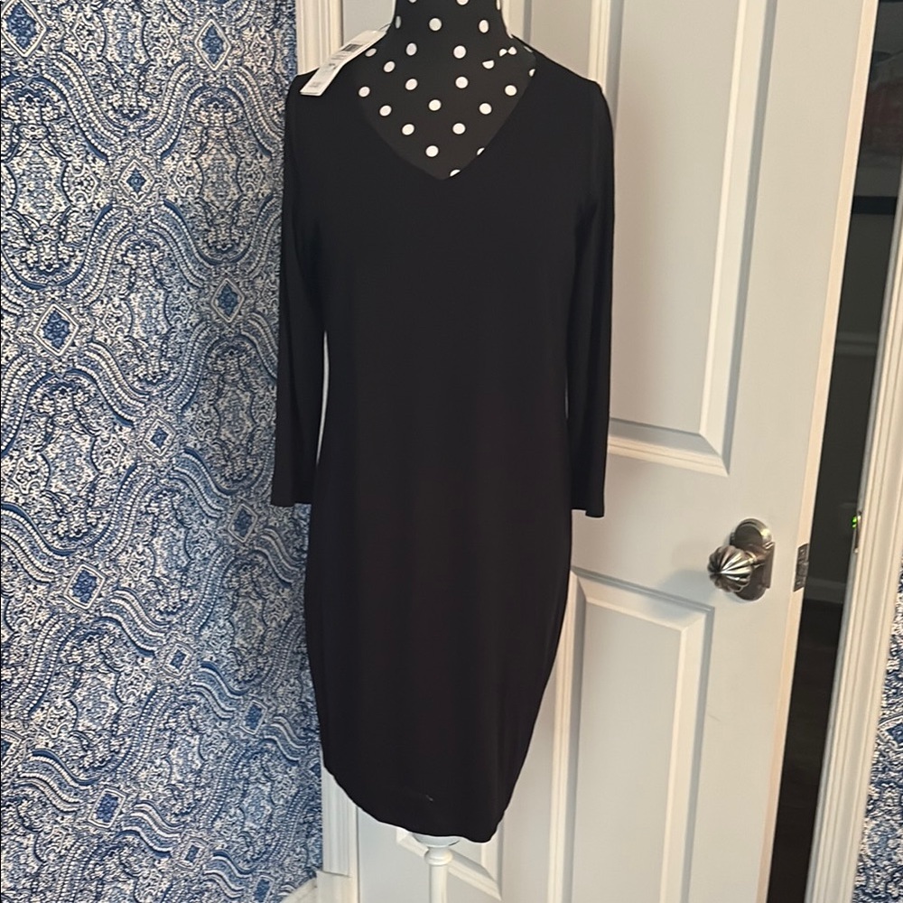 Eileen Fischer Black Vneck Shift Dress - viscose Jersey NWT never been worn